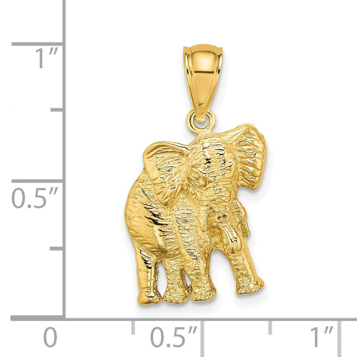 Lovely Rita's Pendants & Charms 14K Yellow Gold Textured Polished Finish 2-Dimensional Elephant With Tusk Charm Pendant