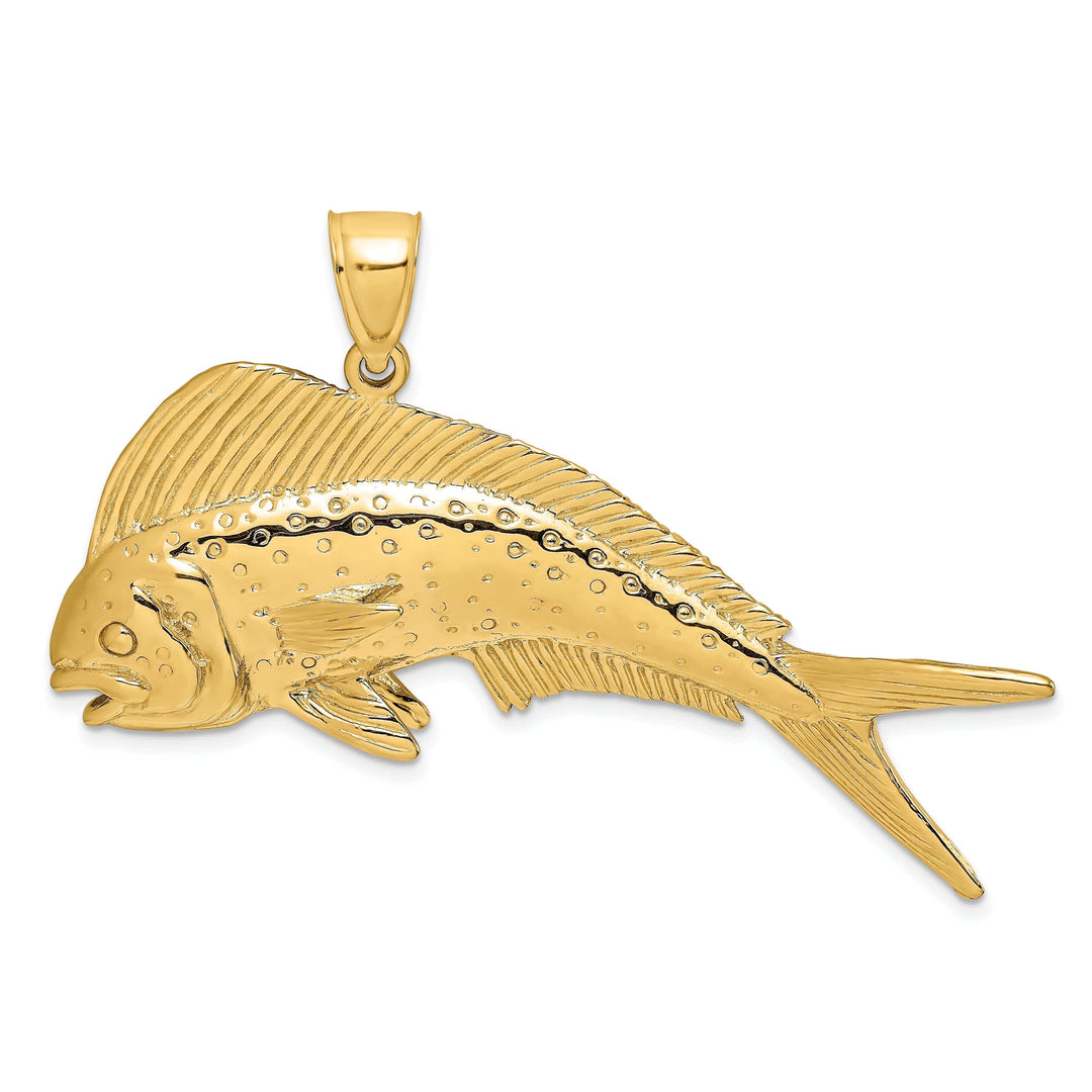 Lovely Rita's Pendants & Charms 14K Yellow Gold Textured Polished Finish 2-Dimensional Female Dorado Mahi-Mahi Charm Pendant