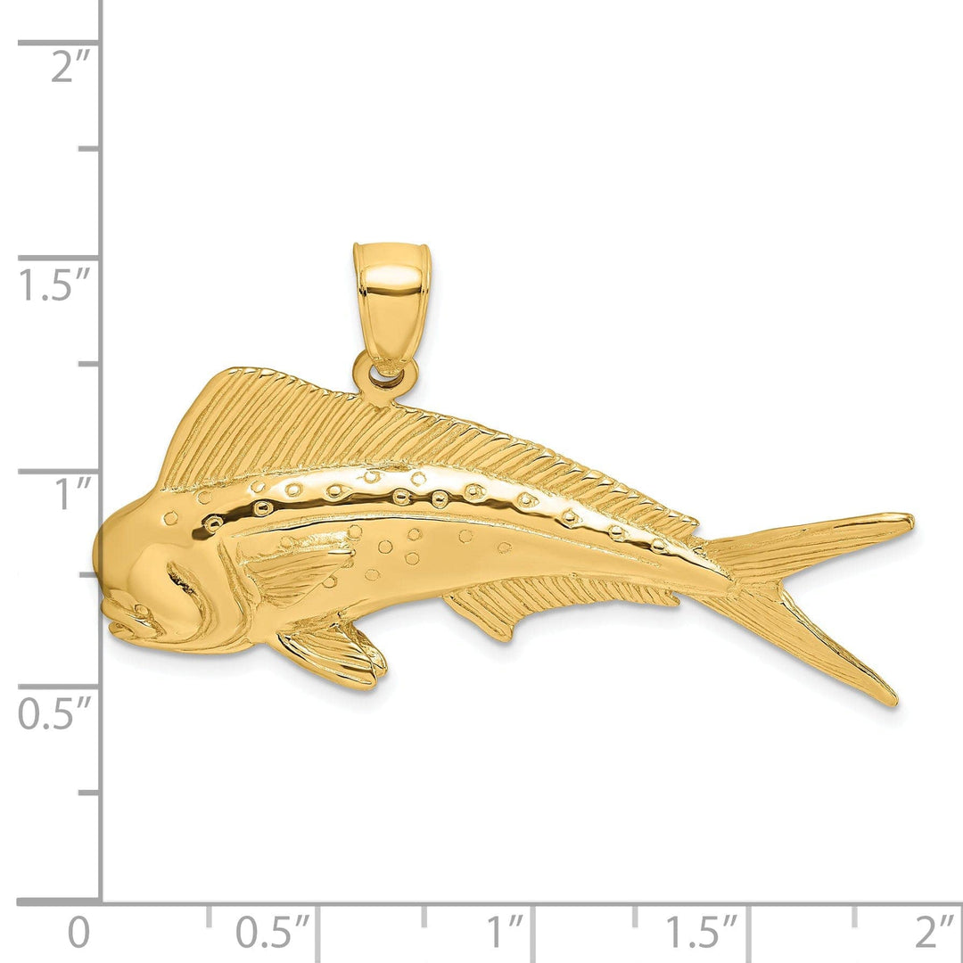 Lovely Rita's Pendants & Charms 14K Yellow Gold Textured Polished Finish 2-Dimensional Male Dorado Mahi-Mahi Charm Pendant