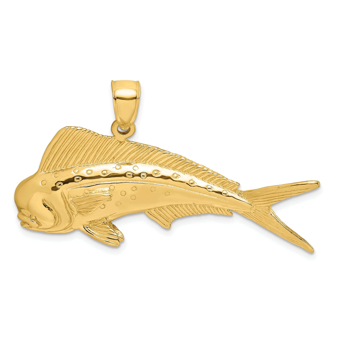 Lovely Rita's Pendants & Charms 14K Yellow Gold Textured Polished Finish 2-Dimensional Male Dorado Mahi-Mahi Charm Pendant