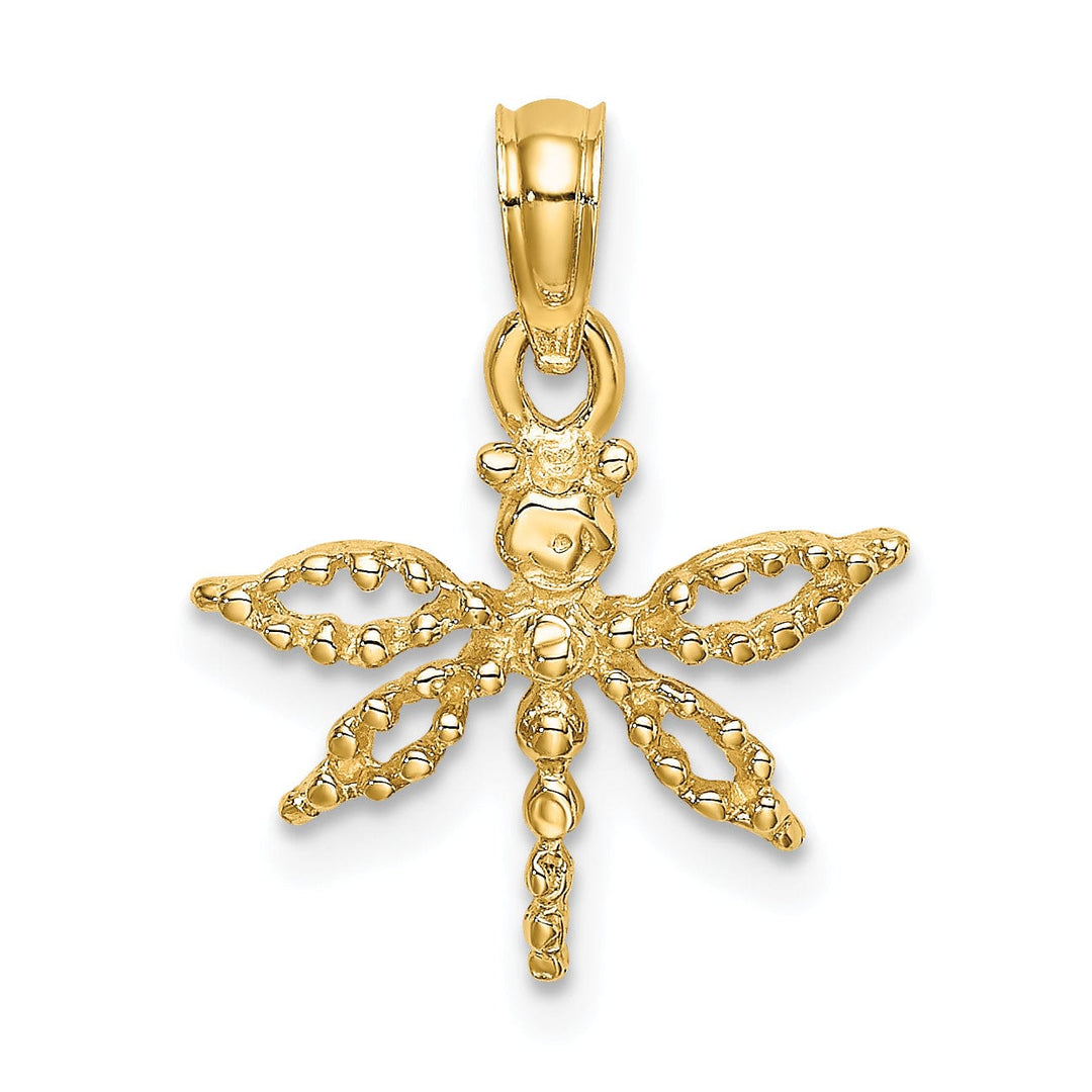 Lovely Rita's Pendants & Charms 14K Yellow Gold Textured Polished Finish 2-Dimensional Mini Dragonfly With Cut Out Design Wings Charm Pendant