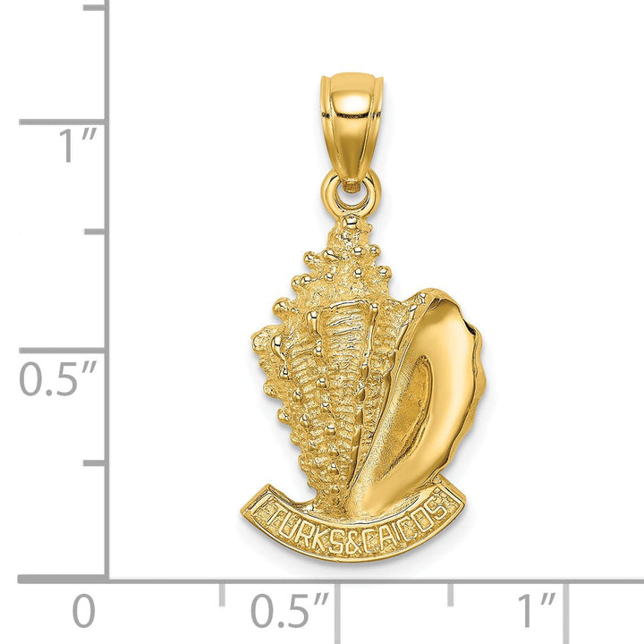 Lovely Rita's Pendants & Charms 14K Yellow Gold Textured Polished Finish 2-Dimensional TURKS & CAICOS Under Conch Shell Charm Pendant