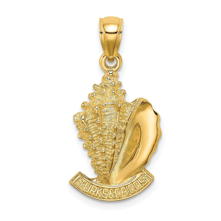 Lovely Rita's Pendants & Charms 14K Yellow Gold Textured Polished Finish 2-Dimensional TURKS & CAICOS Under Conch Shell Charm Pendant