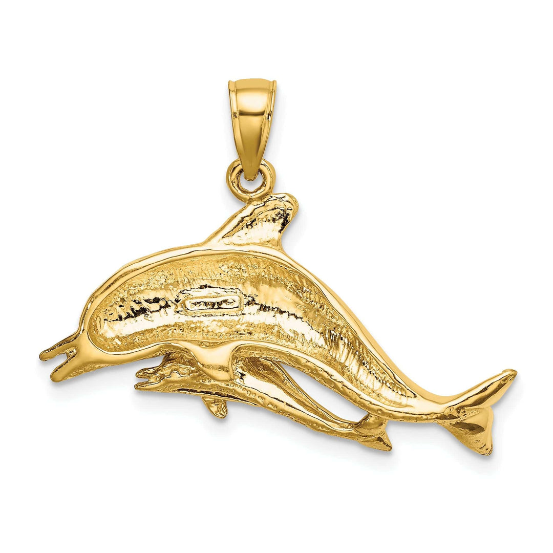 Lovely Rita's Pendants & Charms 14K Yellow Gold Textured Polished Finish 2-Dimensional Two Swimming Dolphins Charm Pendant