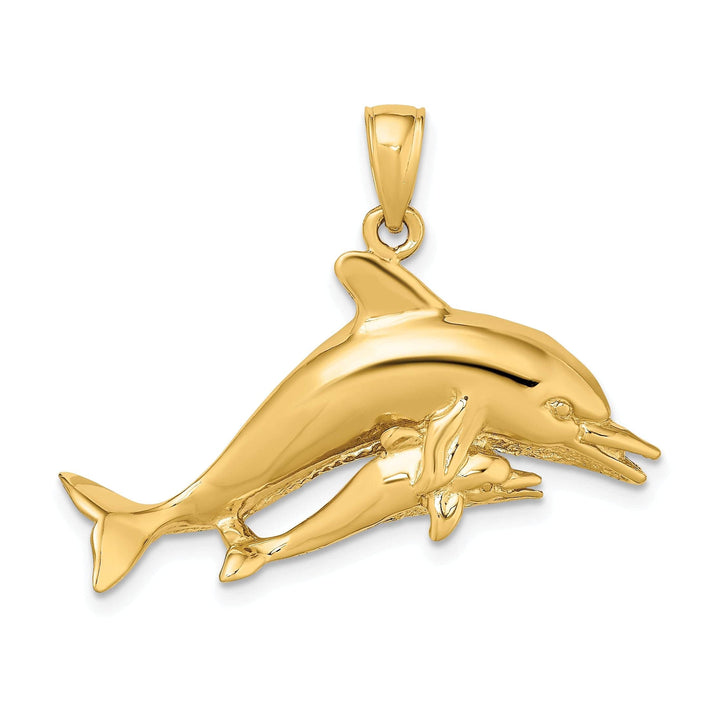 Lovely Rita's Pendants & Charms 14K Yellow Gold Textured Polished Finish 2-Dimensional Two Swimming Dolphins Charm Pendant