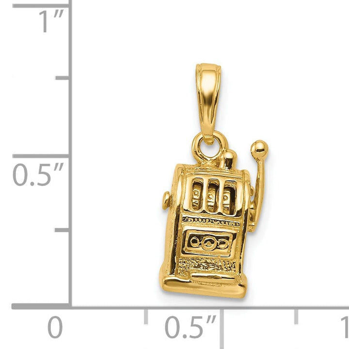 Lovely Rita's Pendants & Charms 14k Yellow Gold Textured Polished Finish 3-Diamentional Moveable Slot Machine Charm Pendant