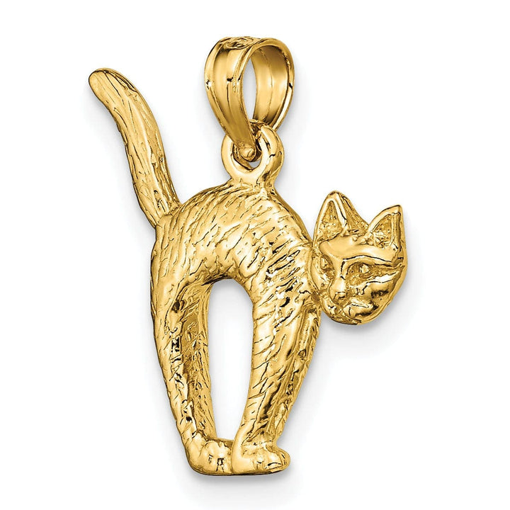 Lovely Rita's Pendants & Charms 14K Yellow Gold Textured Polished Finish 3-Dimensional Arch Back and Raised Tail Cat Charm Pendant