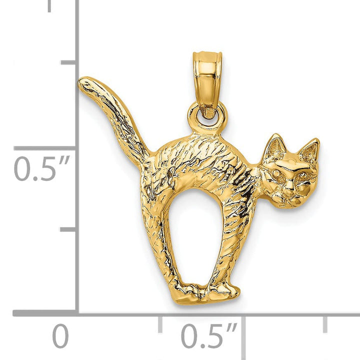 Lovely Rita's Pendants & Charms 14K Yellow Gold Textured Polished Finish 3-Dimensional Arch Back and Raised Tail Cat Charm Pendant