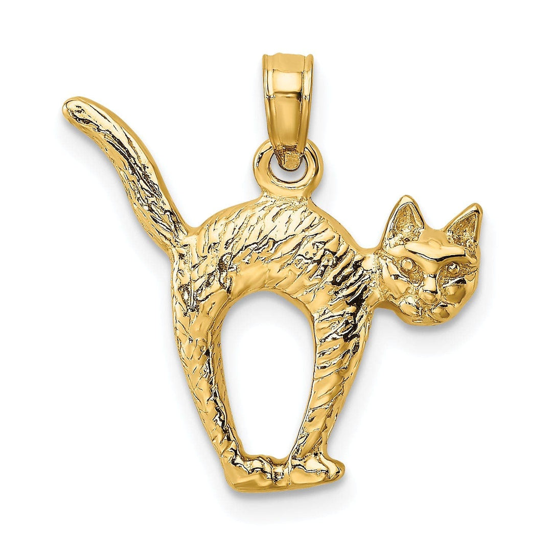Lovely Rita's Pendants & Charms 14K Yellow Gold Textured Polished Finish 3-Dimensional Arch Back and Raised Tail Cat Charm Pendant
