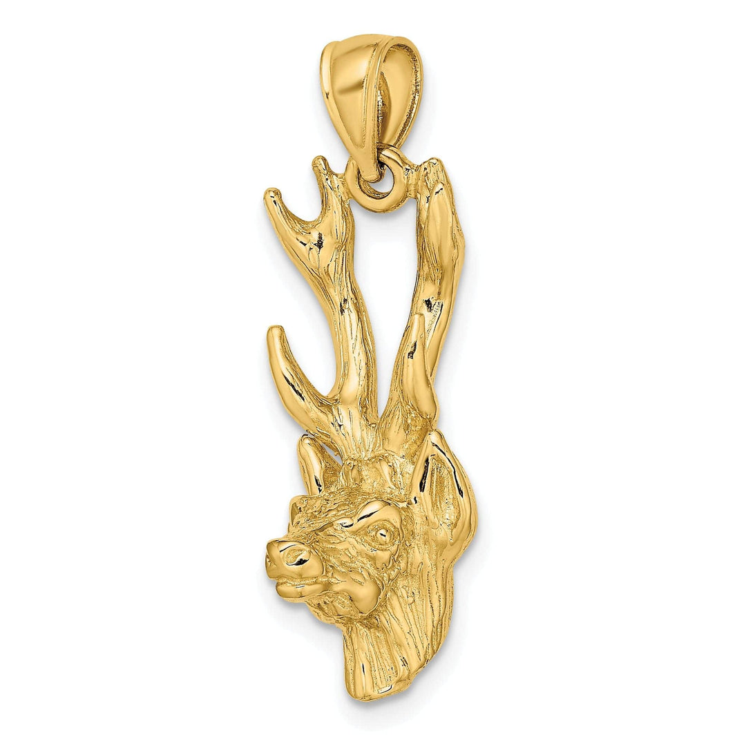 Lovely Rita's Pendants & Charms 14K Yellow Gold Textured Polished Finish 3-Dimensional Deer Head with Antlers Charm Pendant