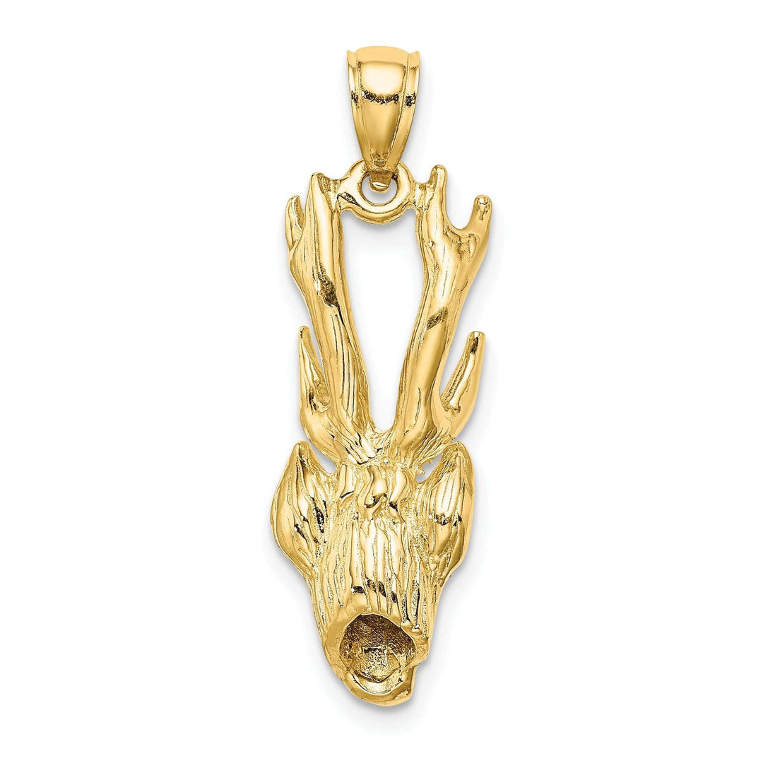 Lovely Rita's Pendants & Charms 14K Yellow Gold Textured Polished Finish 3-Dimensional Deer Head with Antlers Charm Pendant