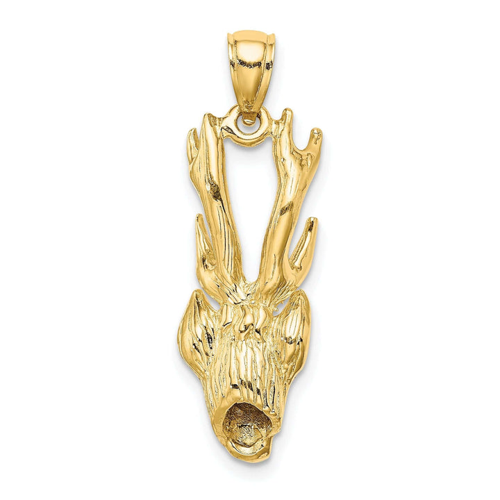 Lovely Rita's Pendants & Charms 14K Yellow Gold Textured Polished Finish 3-Dimensional Deer Head with Antlers Charm Pendant