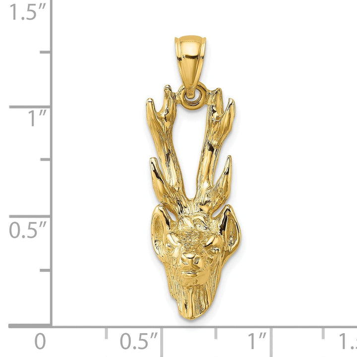 Lovely Rita's Pendants & Charms 14K Yellow Gold Textured Polished Finish 3-Dimensional Deer Head with Antlers Charm Pendant