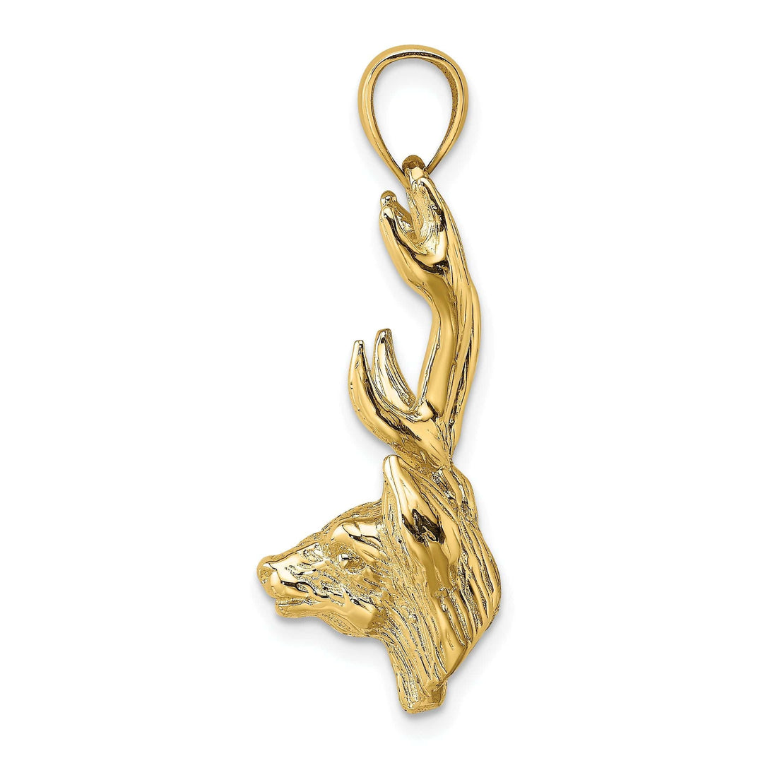Lovely Rita's Pendants & Charms 14K Yellow Gold Textured Polished Finish 3-Dimensional Deer Head with Antlers Charm Pendant