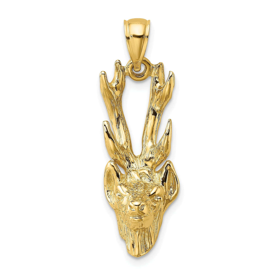 Lovely Rita's Pendants & Charms 14K Yellow Gold Textured Polished Finish 3-Dimensional Deer Head with Antlers Charm Pendant
