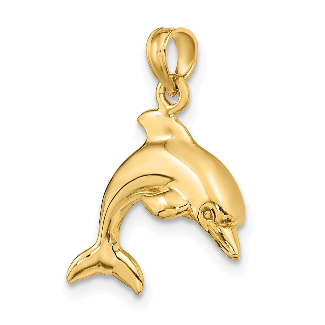 Lovely Rita's Pendants & Charms 14K Yellow Gold Textured Polished Finish 3-Dimensional Dolphin Jumping Swimming Design Charm Pendant
