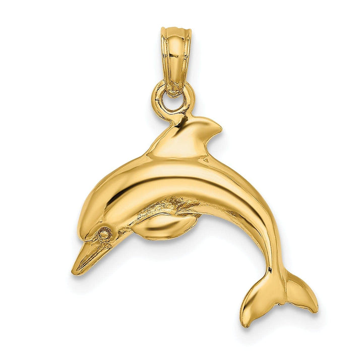 Lovely Rita's Pendants & Charms 14K Yellow Gold Textured Polished Finish 3-Dimensional Dolphin Jumping Swimming Design Charm Pendant