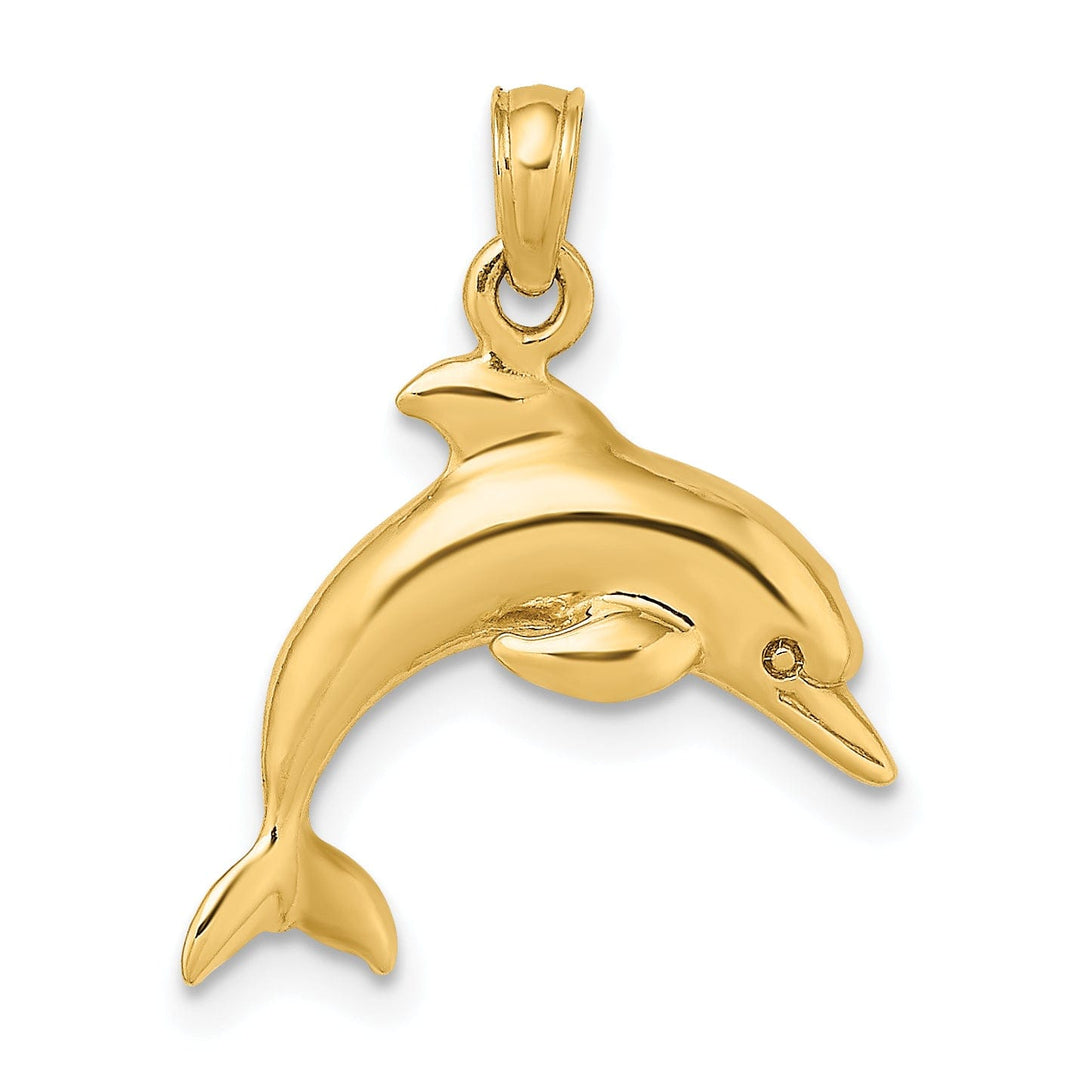 Lovely Rita's Pendants & Charms 14K Yellow Gold Textured Polished Finish 3-Dimensional Dolphin Jumping Swimming Design Charm Pendant