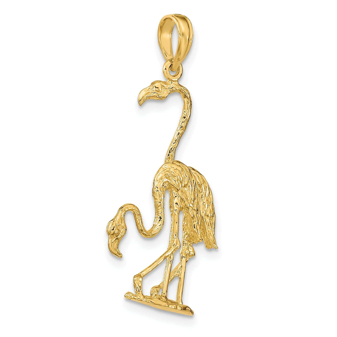 Lovely Rita's Pendants & Charms 14k Yellow Gold Textured Polished Finish 3-Dimensional Double Flamingo Bird Charm Pendant