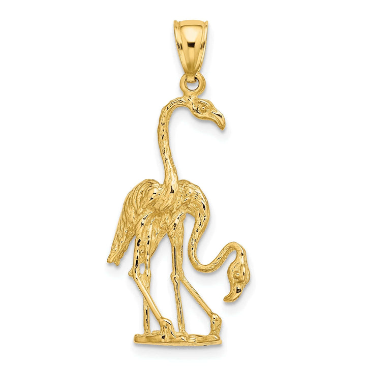 Lovely Rita's Pendants & Charms 14k Yellow Gold Textured Polished Finish 3-Dimensional Double Flamingo Bird Charm Pendant