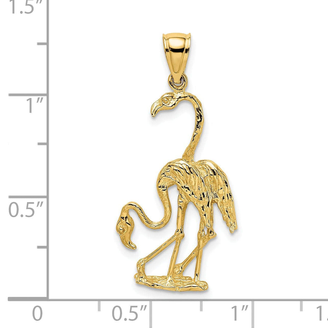 Lovely Rita's Pendants & Charms 14k Yellow Gold Textured Polished Finish 3-Dimensional Double Flamingo Bird Charm Pendant