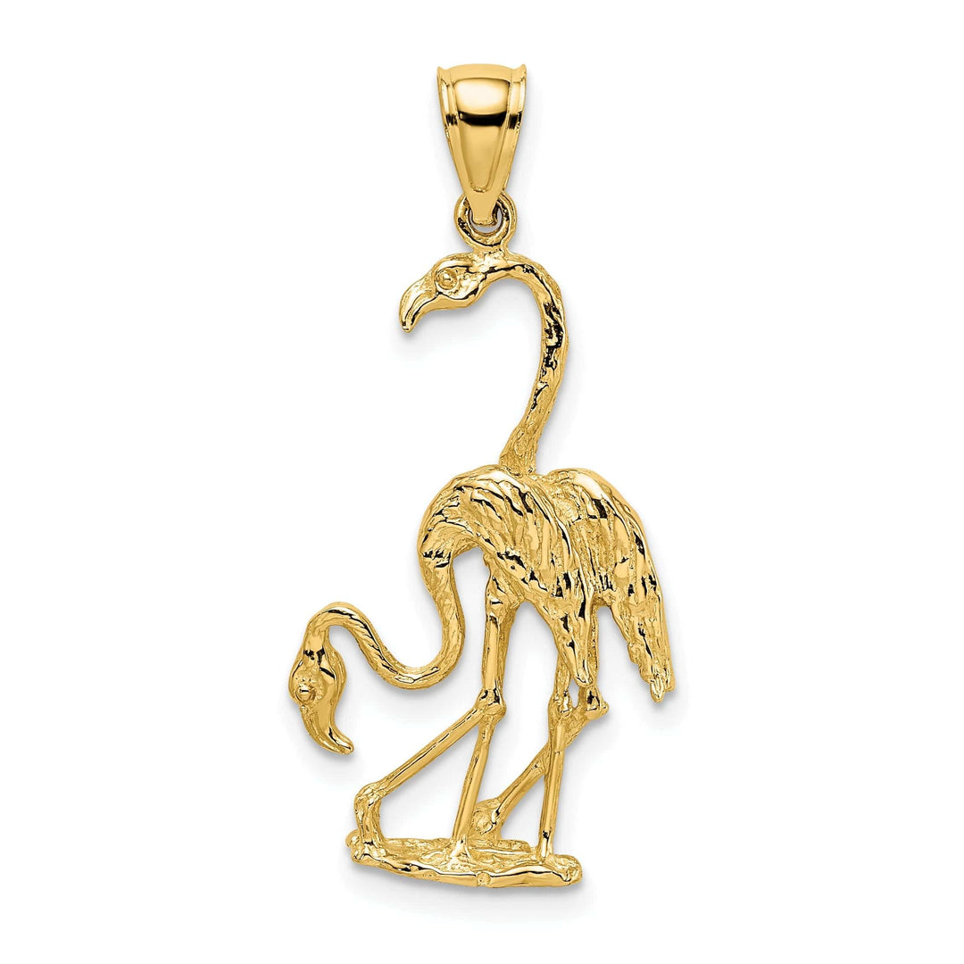 Lovely Rita's Pendants & Charms 14k Yellow Gold Textured Polished Finish 3-Dimensional Double Flamingo Bird Charm Pendant