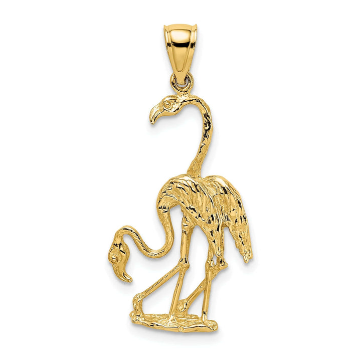 Lovely Rita's Pendants & Charms 14k Yellow Gold Textured Polished Finish 3-Dimensional Double Flamingo Bird Charm Pendant