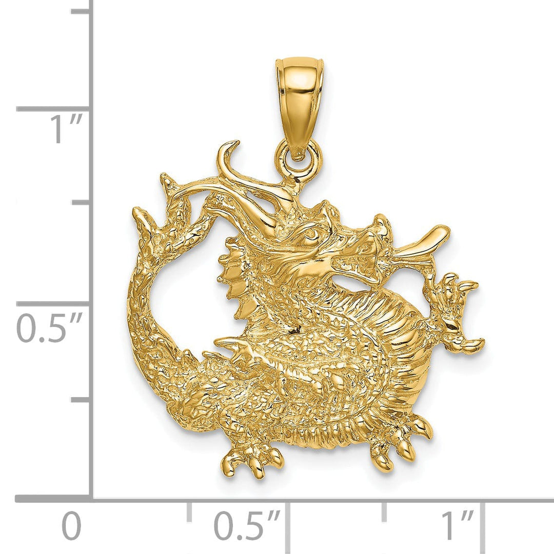 Lovely Rita's Pendants & Charms 14K Yellow Gold Textured Polished Finish 3-Dimensional Dragon Design Charm Pendant