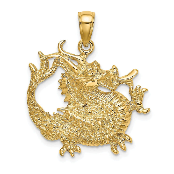 Lovely Rita's Pendants & Charms 14K Yellow Gold Textured Polished Finish 3-Dimensional Dragon Design Charm Pendant