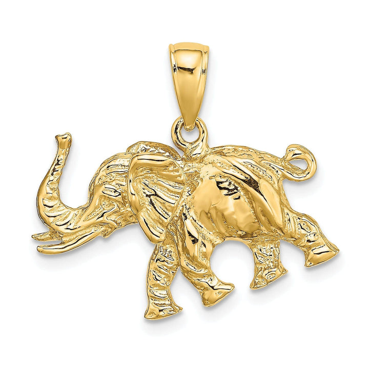 Lovely Rita's Pendants & Charms 14K Yellow Gold Textured Polished Finish 3-Dimensional Elephant With Tusk Charm Pendant
