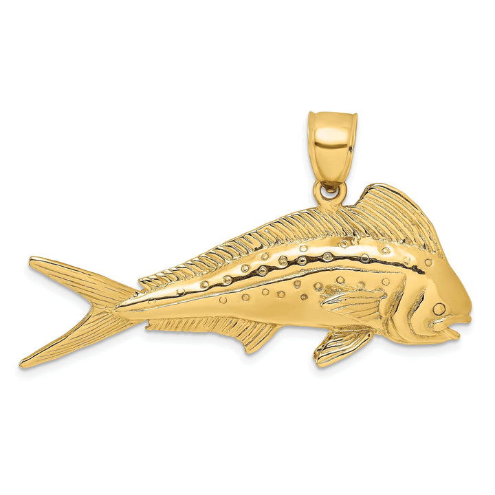 Lovely Rita's Pendants & Charms 14K Yellow Gold Textured Polished Finish 3-Dimensional Female Dorado Mahi-Mahi Charm Pendant