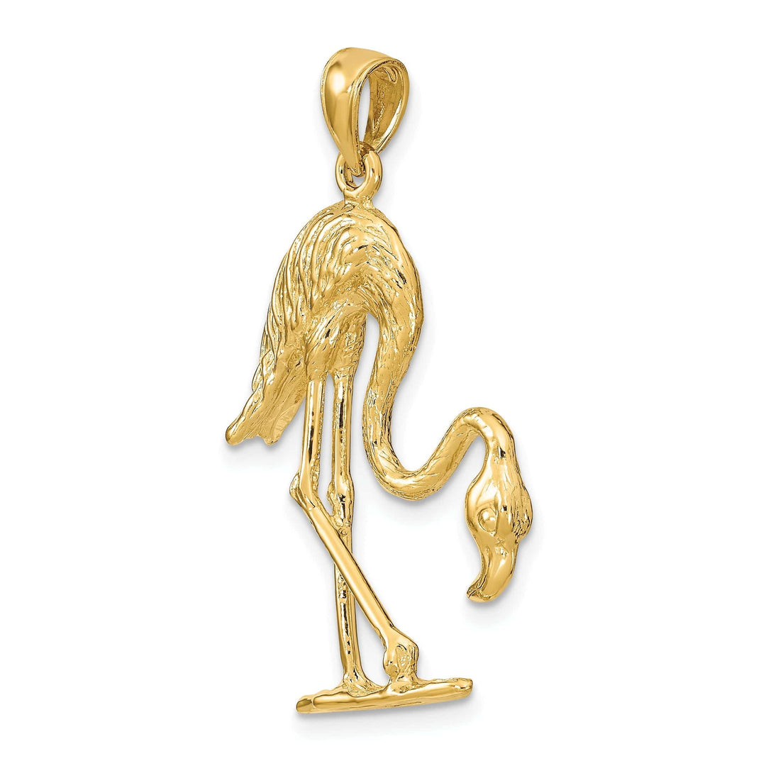 Lovely Rita's Pendants & Charms 14k Yellow Gold Textured Polished Finish 3-Dimensional Flamingo Bird Charm Pendant