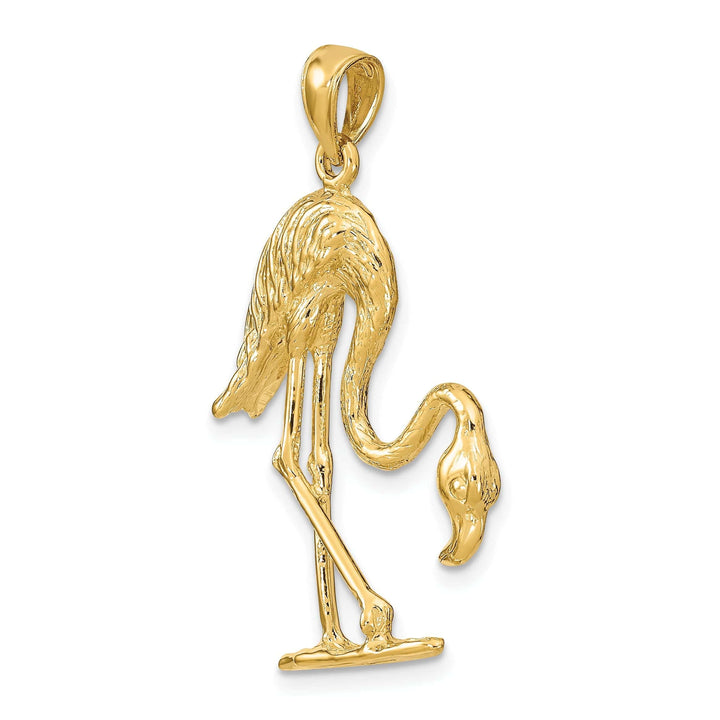 Lovely Rita's Pendants & Charms 14k Yellow Gold Textured Polished Finish 3-Dimensional Flamingo Bird Charm Pendant