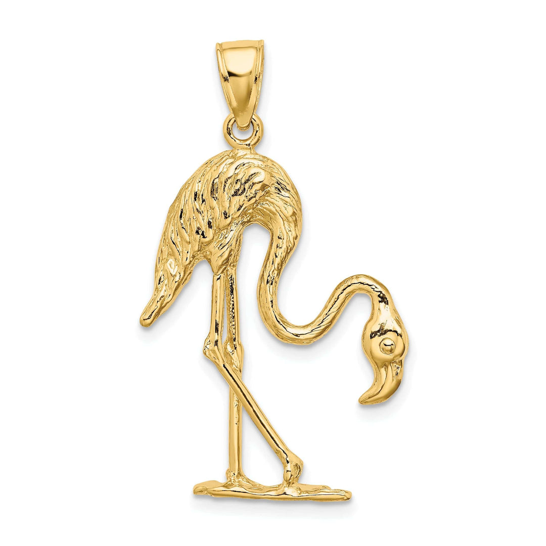 Lovely Rita's Pendants & Charms 14k Yellow Gold Textured Polished Finish 3-Dimensional Flamingo Bird Charm Pendant