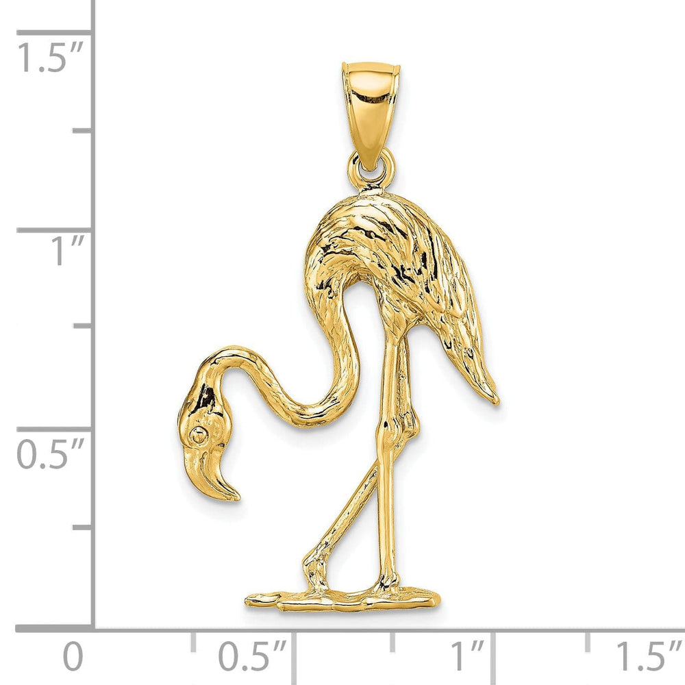 Lovely Rita's Pendants & Charms 14k Yellow Gold Textured Polished Finish 3-Dimensional Flamingo Bird Charm Pendant