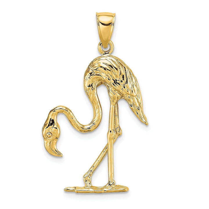 Lovely Rita's Pendants & Charms 14k Yellow Gold Textured Polished Finish 3-Dimensional Flamingo Bird Charm Pendant
