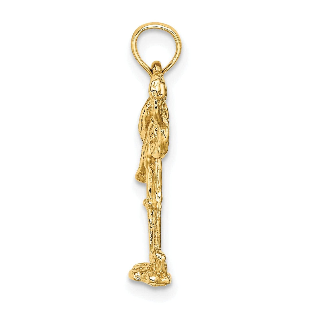 Lovely Rita's Pendants & Charms 14K Yellow Gold Textured Polished Finish 3-Dimensional Flamingo with Head Up Design Charm Pendant