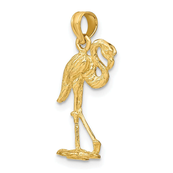 Lovely Rita's Pendants & Charms 14K Yellow Gold Textured Polished Finish 3-Dimensional Flamingo with Head Up Design Charm Pendant