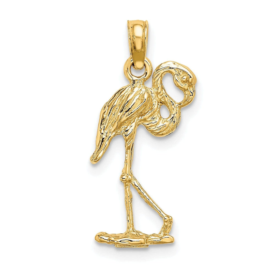 Lovely Rita's Pendants & Charms 14K Yellow Gold Textured Polished Finish 3-Dimensional Flamingo with Head Up Design Charm Pendant