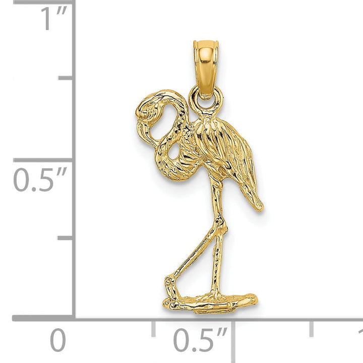 Lovely Rita's Pendants & Charms 14K Yellow Gold Textured Polished Finish 3-Dimensional Flamingo with Head Up Design Charm Pendant
