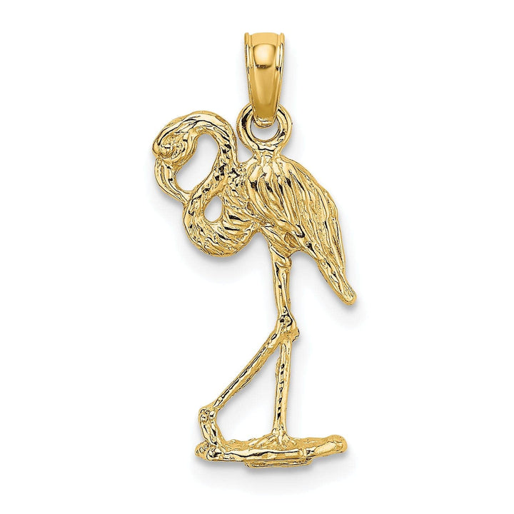 Lovely Rita's Pendants & Charms 14K Yellow Gold Textured Polished Finish 3-Dimensional Flamingo with Head Up Design Charm Pendant