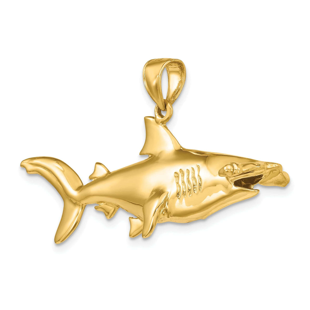 Lovely Rita's Pendants & Charms 14K Yellow Gold Textured Polished Finish 3-Dimensional Hammerhead Shark Charm Pendant
