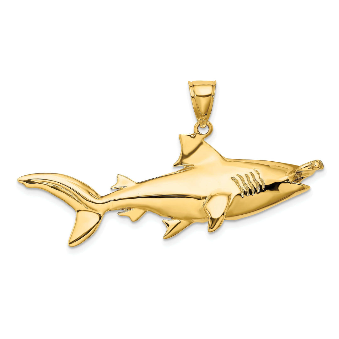 Lovely Rita's Pendants & Charms 14K Yellow Gold Textured Polished Finish 3-Dimensional Hammerhead Shark Charm Pendant