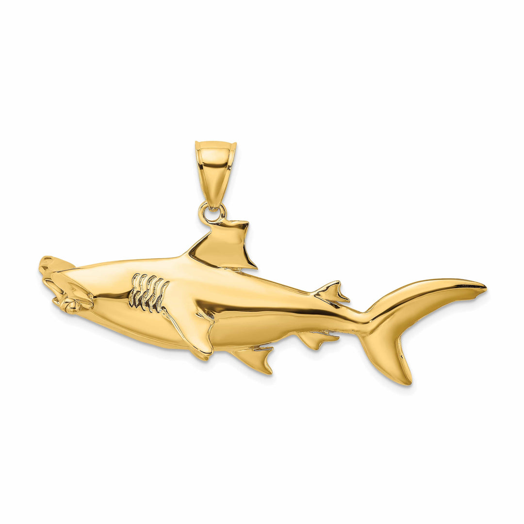 Lovely Rita's Pendants & Charms 14K Yellow Gold Textured Polished Finish 3-Dimensional Hammerhead Shark Charm Pendant
