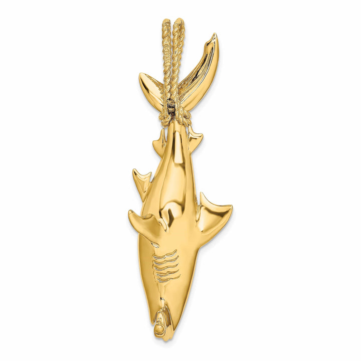 Lovely Rita's Pendants & Charms 14K Yellow Gold Textured Polished Finish 3-Dimensional Hammerhead Shark with Rope Bail Design Charm Pendant