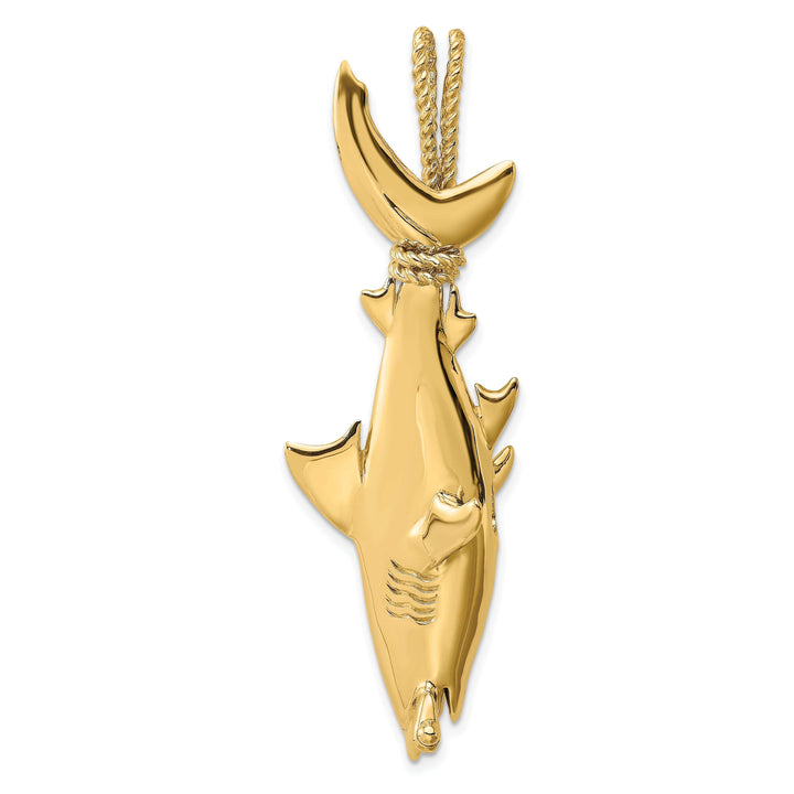 Lovely Rita's Pendants & Charms 14K Yellow Gold Textured Polished Finish 3-Dimensional Hammerhead Shark with Rope Bail Design Charm Pendant