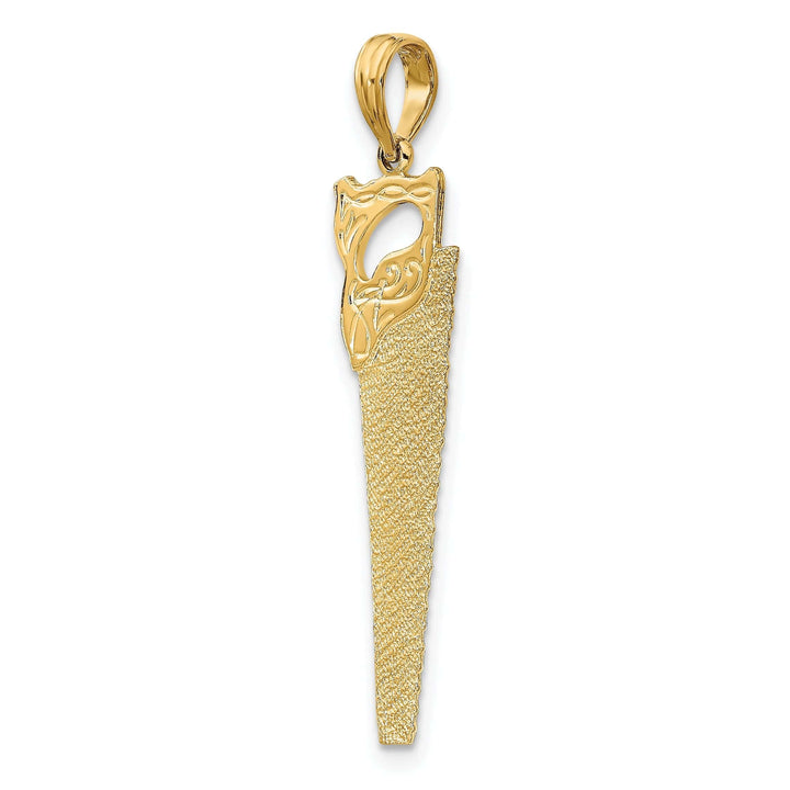 Lovely Rita's Pendants & Charms 14K Yellow Gold Textured Polished Finish 3-Dimensional Hand Wood Saw Charm Pendant