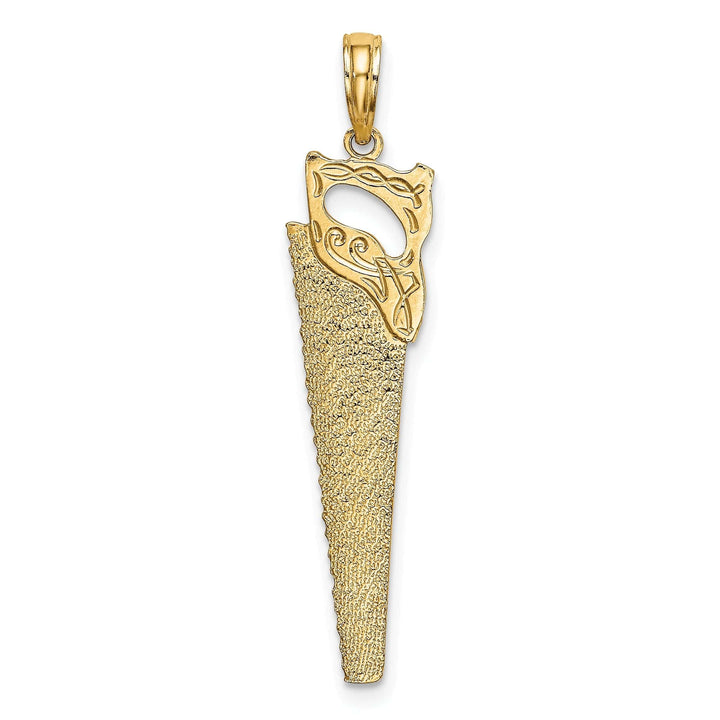 Lovely Rita's Pendants & Charms 14K Yellow Gold Textured Polished Finish 3-Dimensional Hand Wood Saw Charm Pendant