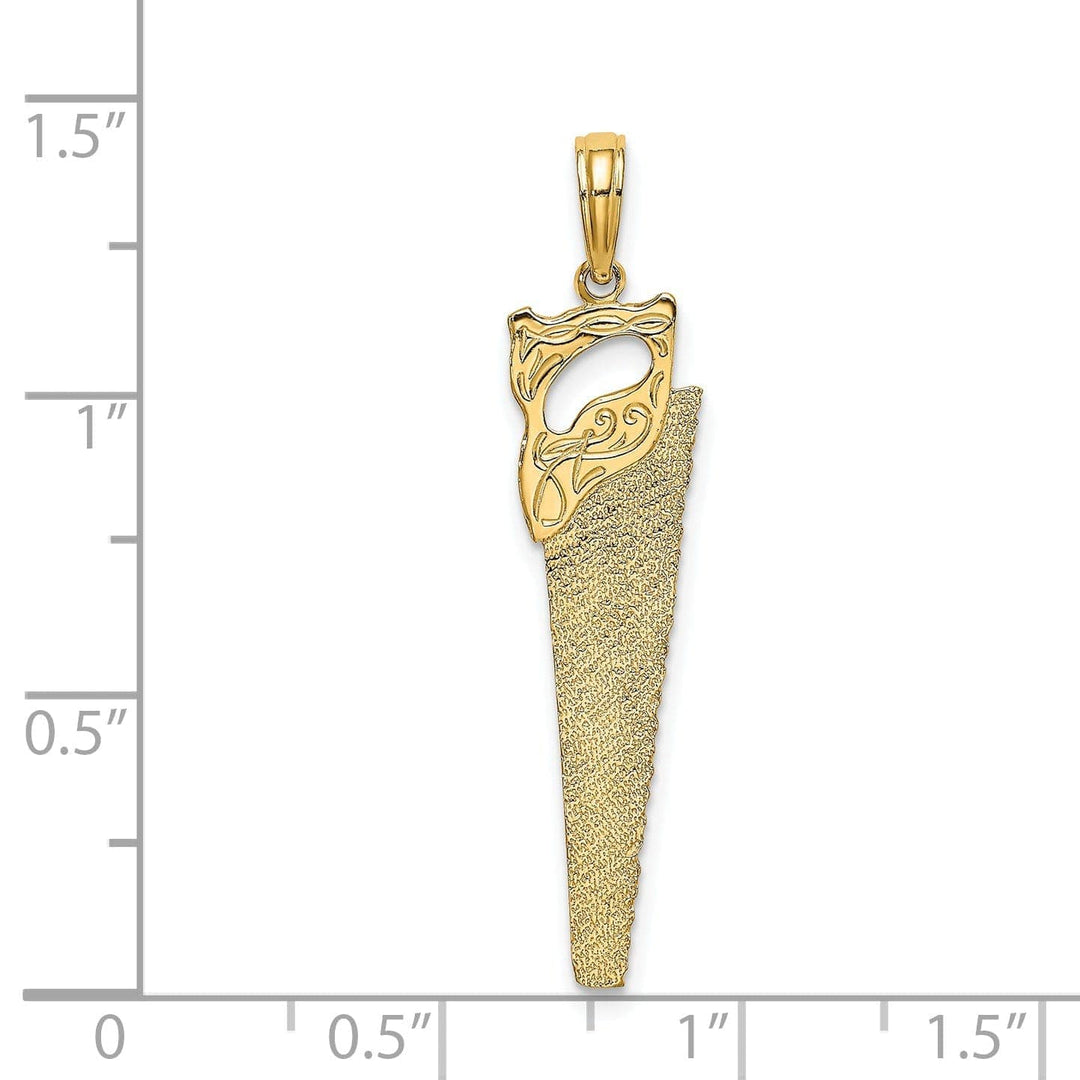 Lovely Rita's Pendants & Charms 14K Yellow Gold Textured Polished Finish 3-Dimensional Hand Wood Saw Charm Pendant