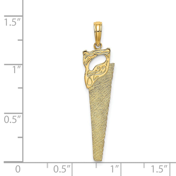 Lovely Rita's Pendants & Charms 14K Yellow Gold Textured Polished Finish 3-Dimensional Hand Wood Saw Charm Pendant